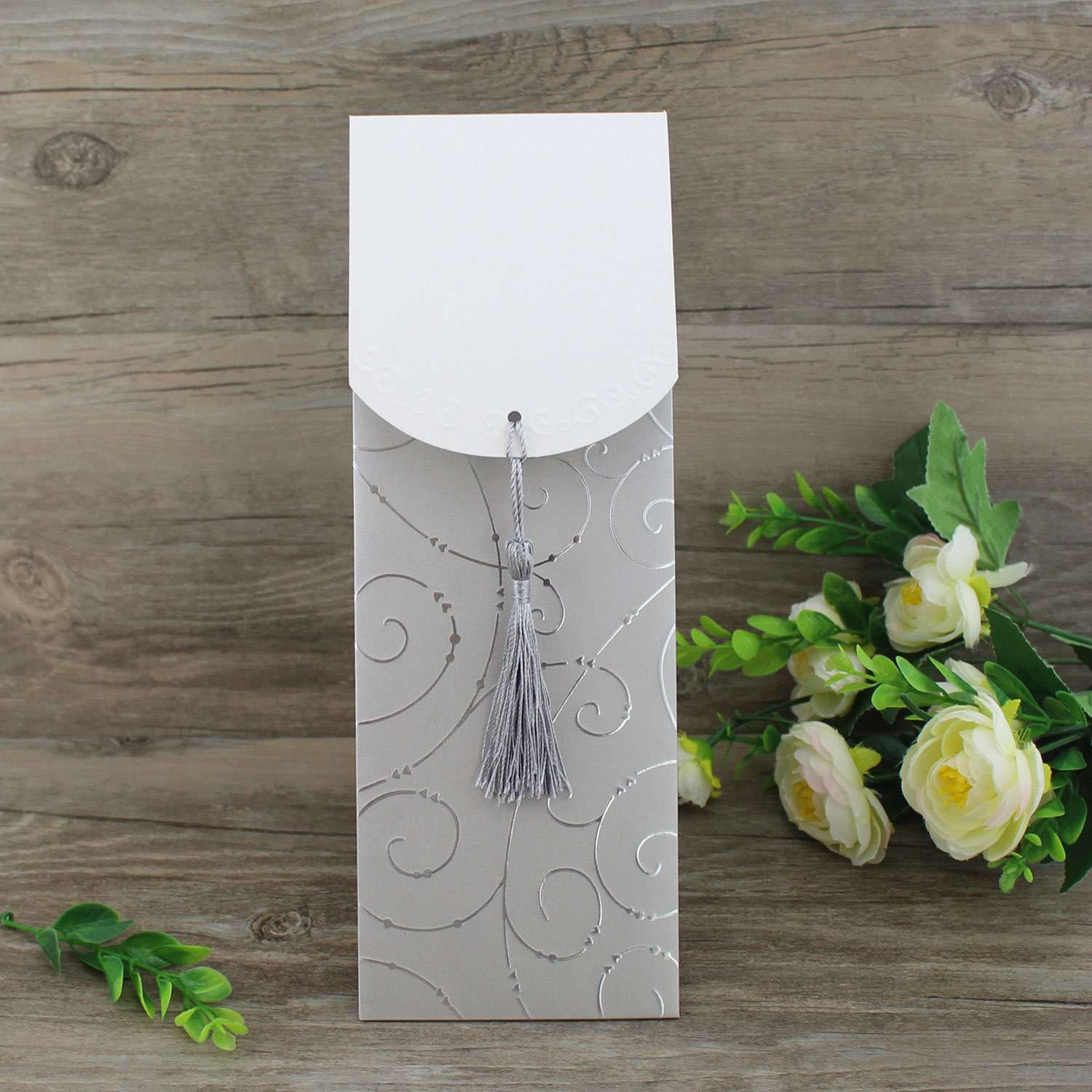 Pocket Invitation Card with Tassel Silver Business Invitation Wedding Invitation Card Customized 